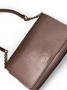 kate spade taupe brown crossbody with gold chain